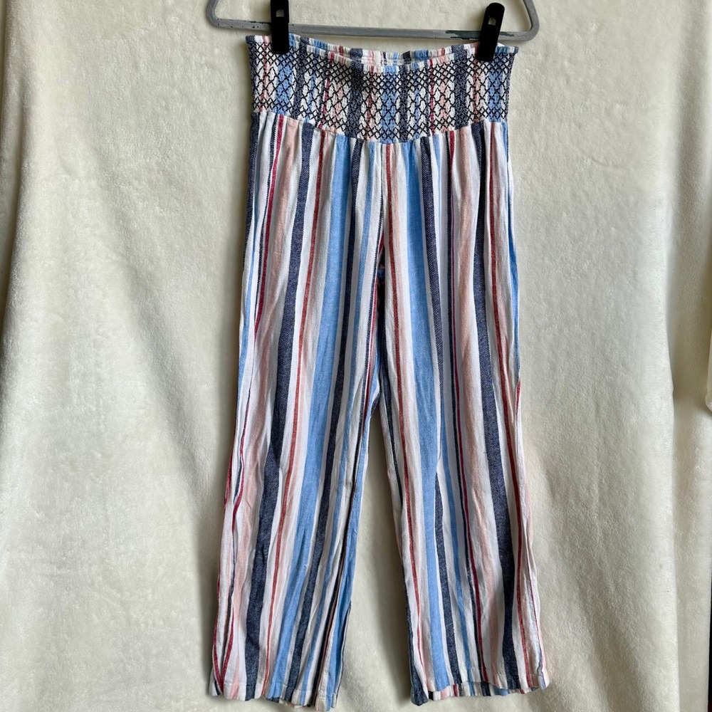 SO Kohl's Americana Striped Linen Blend Wide Leg Pants 4th of July Summer Large